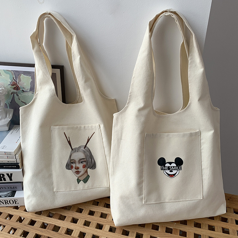Nuevo diseño de ilustración de estilo japonés, bolso de hombro de mano ins de estilo perezoso, bolso de compras literario, bolso de lona, ​​bolso escolar para mujer