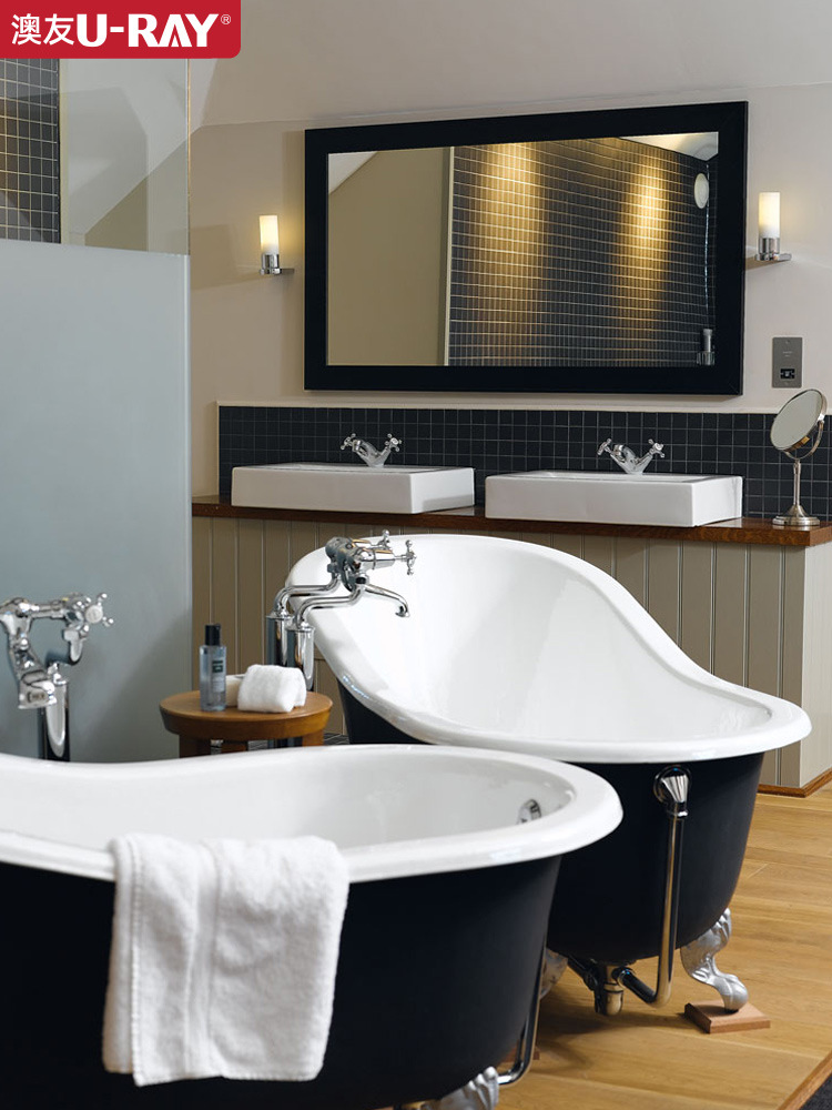 澳友卫浴独立式铸铁搪瓷欧式贵妃浴缸成人家用复古美式陶瓷大浴盆