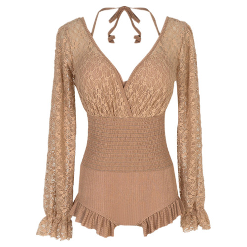 Swimsuit for female students  new style small breast one-piece covering belly, slimming, conservative hot spring long-sleeved swimsuit