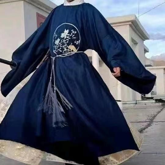 Anruoyan's Original Han Dynasty Ming-Style Round-Neck Robe for Men and Women, Autumn and Winter Style, Ancient Style Clothing, Song Dynasty Clothing for Men and Women