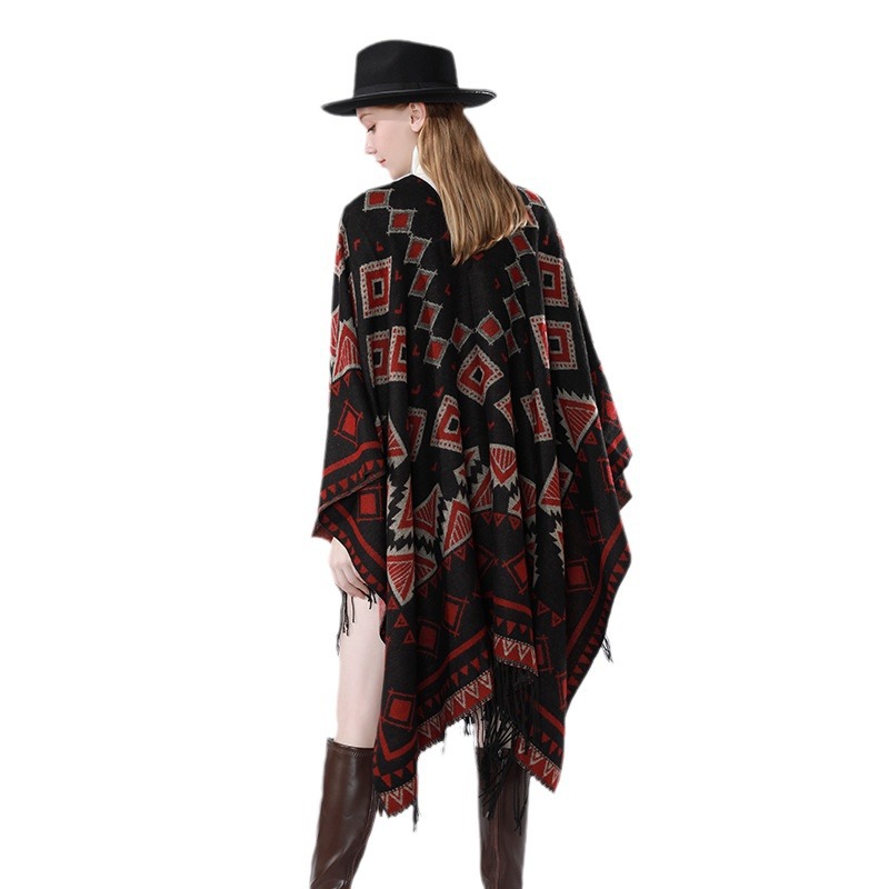 Nuevos productos transfronterizos de moda europea y americana mantel caliente multifuncional de alto nivel camisa capa de viaje simple con sombrero geometría