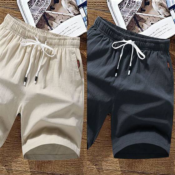 Ice Silk Shorts Men's Summer Trendy Casual Linen Five-point Pants Men's Thin Korean-style Loose Sports Mid-length Pants