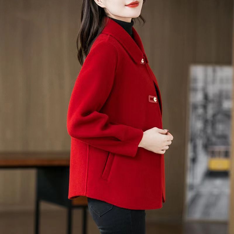 Double-Sided Velvet Short Jacket Korean Style Loose and Versatile Spring, Autumn and Winter Fashionable Ladylike Elegant Middle-Aged Women's Woolen Top
