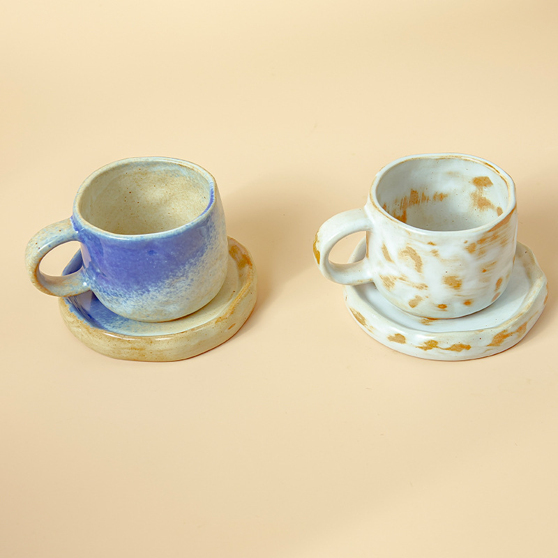 跨境亚马逊小众窑变幻彩咖啡杯马克杯水杯送礼咖啡杯碟套装|undefined