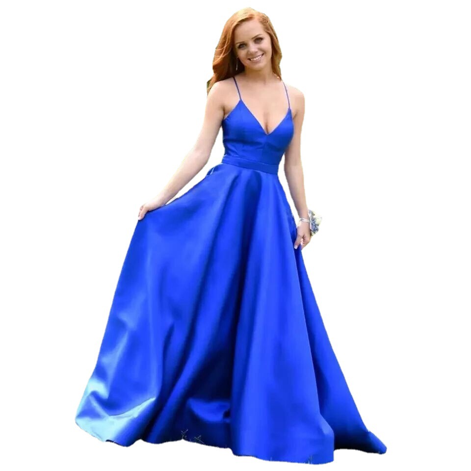 Europa y América del comercio exterior Amazon AliExpress deseo vestido de noche V sexy Sling backless simple satén