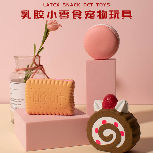 Cross-border new latex toy biscuit macaron puppy toy bite-resistant teething latex sound pet toy