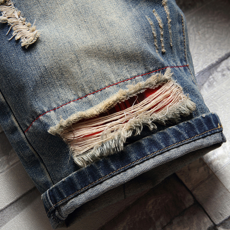 Pantaloncini jeans uomo distressed taglio dritto casual vintage_voghion.com