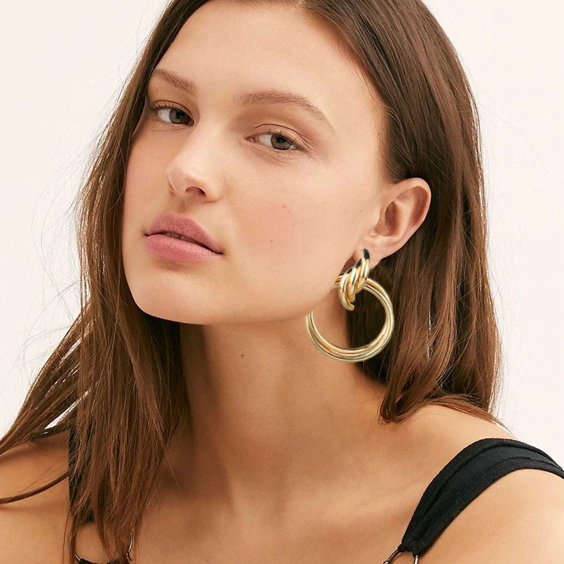 No Inlaid Inlay Material Exaggerated Metal Knotted Twist Geometric Round Creative Earrings