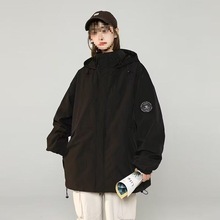 美式户外痞帅软壳冲锋衣外套男女春秋新款潮牌拼色宽松登山服夹克