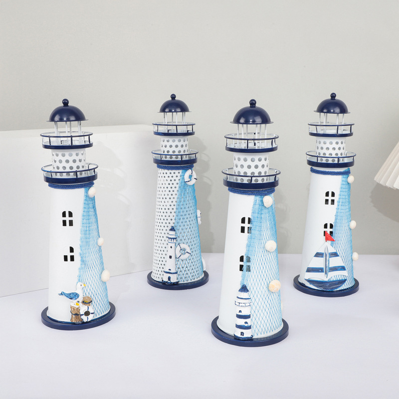 Led Flashing Ocean Tin Lighthouse Creative Home Decoration Iron Crafts Mediterranean Style Lighthouse Decoration