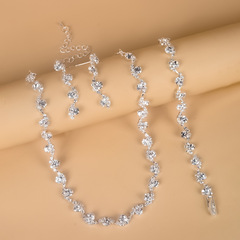 新款中東流行飾品 水鑽項鍊手鍊三件套裝項鍊 細款百搭婚紗配飾廠