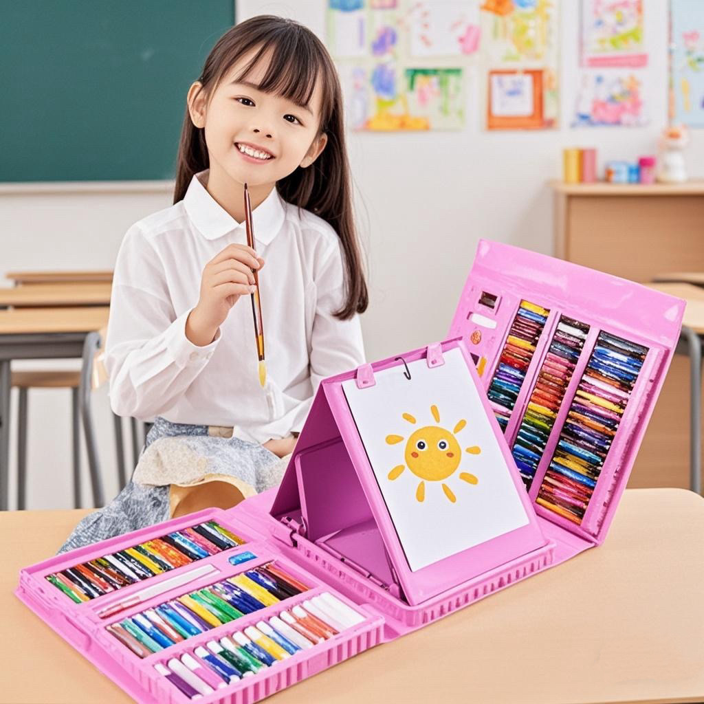 Set de pintura colorido de 208 piezas para estudiantes de primaria, caja de regalo no tóxica, material escolar, set de regalo de gouache