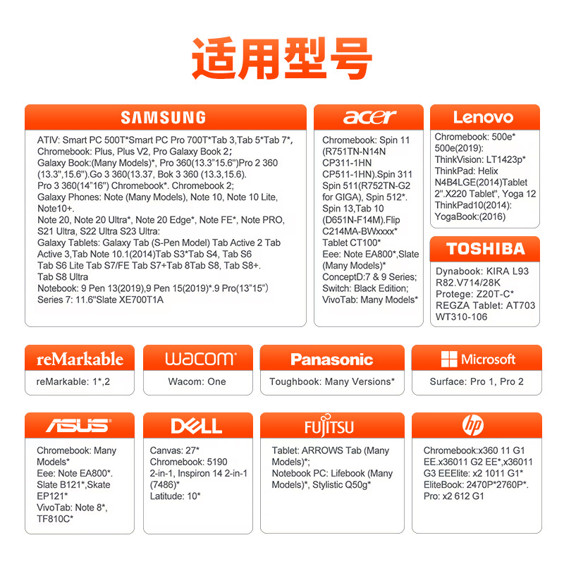 Spen para pluma electromagnética Samsung HP Emr Protocolo Asus Lenovo Acer Chromebook pluma capacitora