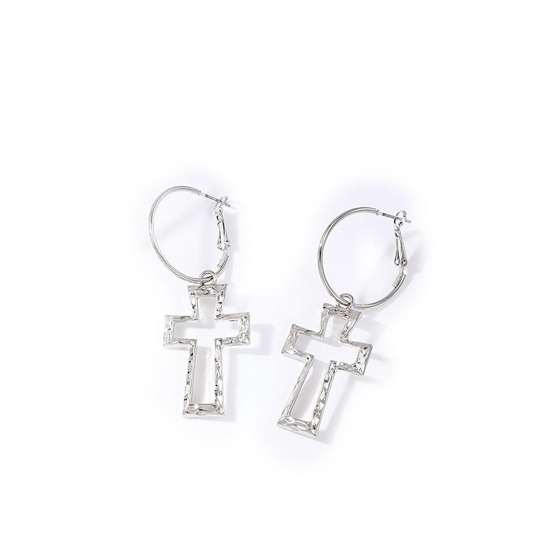 Nuevo transfronterizo exagerado hueco círculo de cruz dos pendientes metal rock estilo estilo auriculares al por mayor image 6