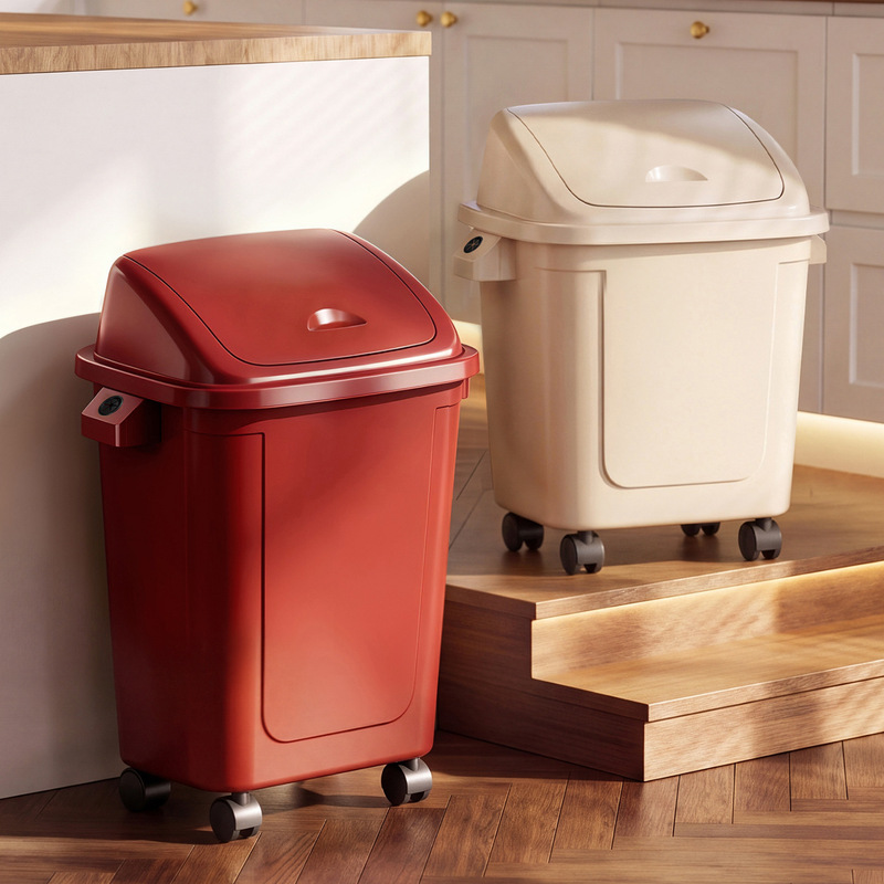 Large Capacity Trash Can with Wheels, Thickened, Movable, for Kitchen and Living Room, Commercial Use, Stylish Swing-Lid Storage Bin Large Capacity Trash Can with Wheels, Thickened, Movable, for Kitchen and Living Room, Commercial Use, Stylish Swing-Lid Storage Bin