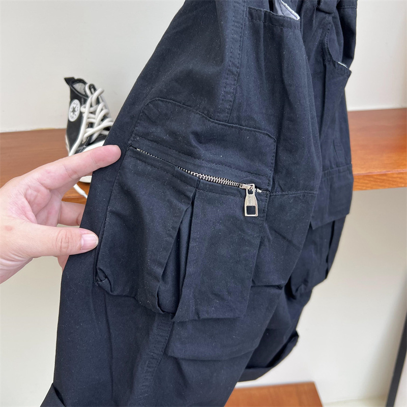 2024 Podzimní dětské americké ležérní vícekapsové pracovní oblečení pro chlapce a dívky Volné vyprané rovné trubkové dlouhé kalhoty_voghion.com