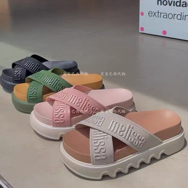 2026 New Model Melissa-Style Summer Ultra-Thick-Soled Cross-Strap Lettered Commuter Height-Increasing Sandals