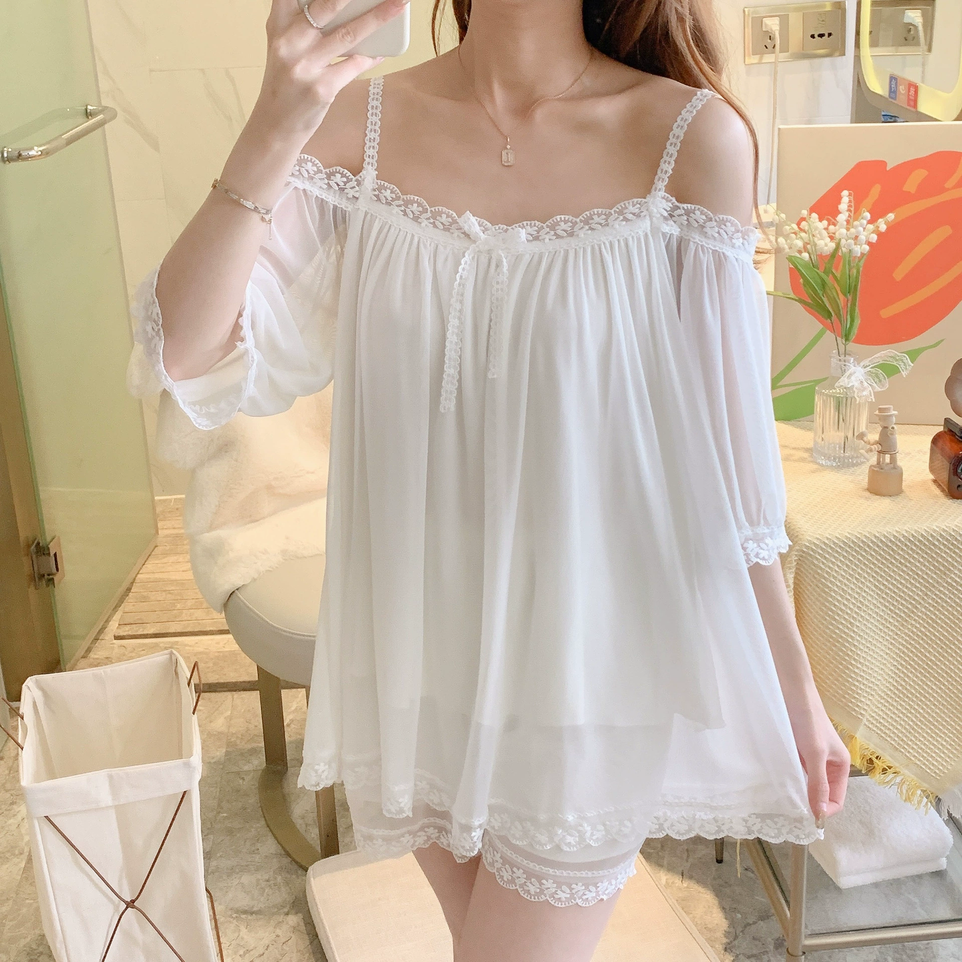 Summer pijama, lace set, open shoulders