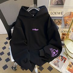 アメリカのレトロな炎のアルファベットの刺繍と帽子の女性の秋冬のベルベットのゆったりした韓国版のファッションの高い街のコートのファッション