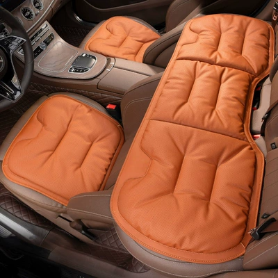 Front and Rear Seat Cushion | Seat cushion, seat cover - perforated-leather-emma-orange-seat-cushion-3-piece-set