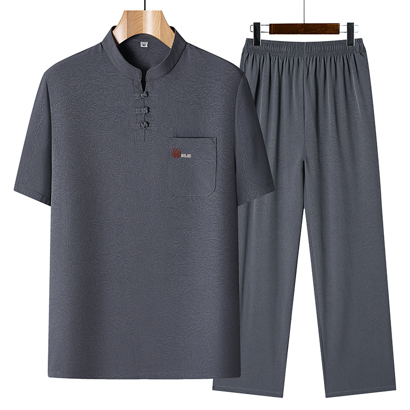 Summer Short-Sleeved Shirts for Middle-Aged and Elderly Dads, Men's Casual Tops and Pants Suits, Grandpa's Summer Thin Two-Piece Set