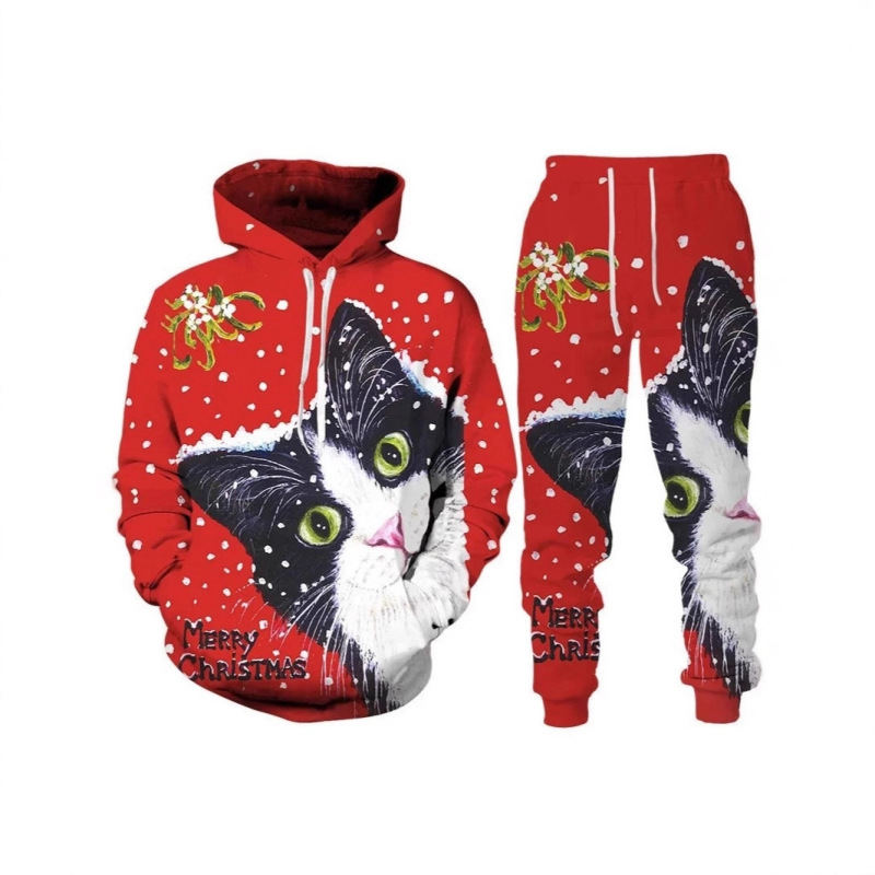 Christmas Series Digital Printing Cross-Border Fashion Hooded Pullover Men's and Women's Casual Sweatshirt and Sweatpants Suit Christmas Series Digital Printing Cross-Border Fashion Hooded Pullover Men's and Women's Casual Sweatshirt and Sweatpants Suit
