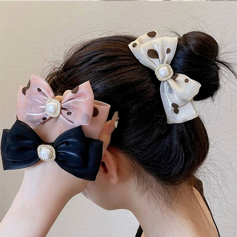 Hair rope pearl with bow, ponytail