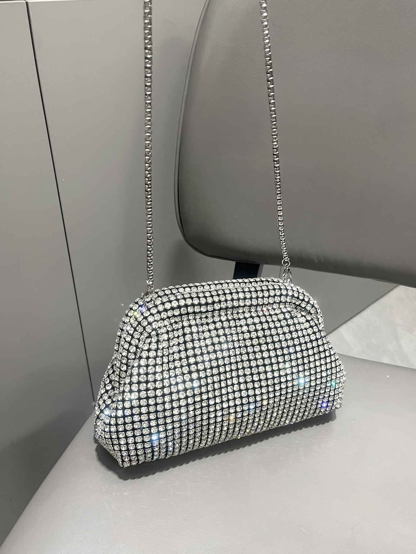 Small Size Silver Black Gold Rhinestone Solid Color Square Evening Bags