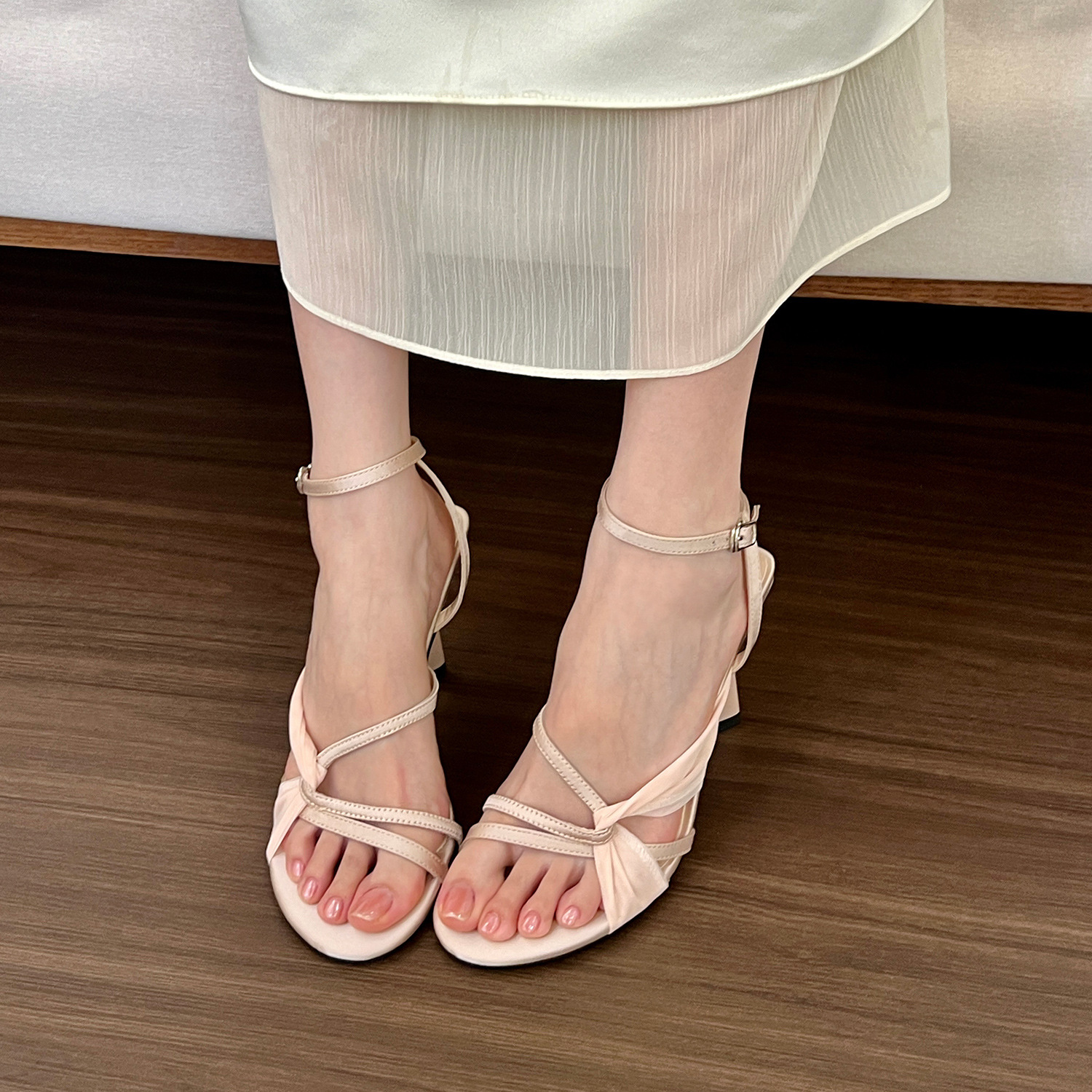 Fuchsia summer mesh sandals heels