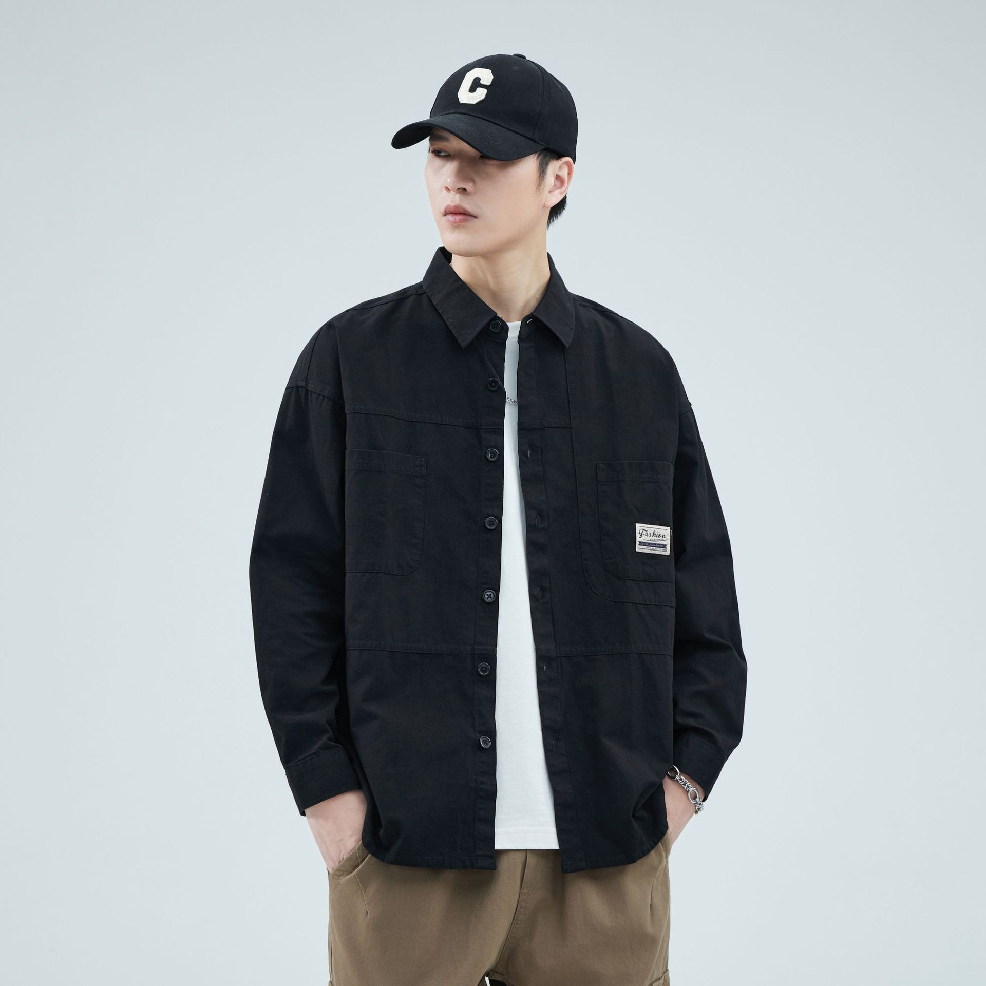 Camisas personalizadas exclusivas para hombres primavera y verano algodón de manga larga casual de hombre de alto nivel de algodón con solapa americana