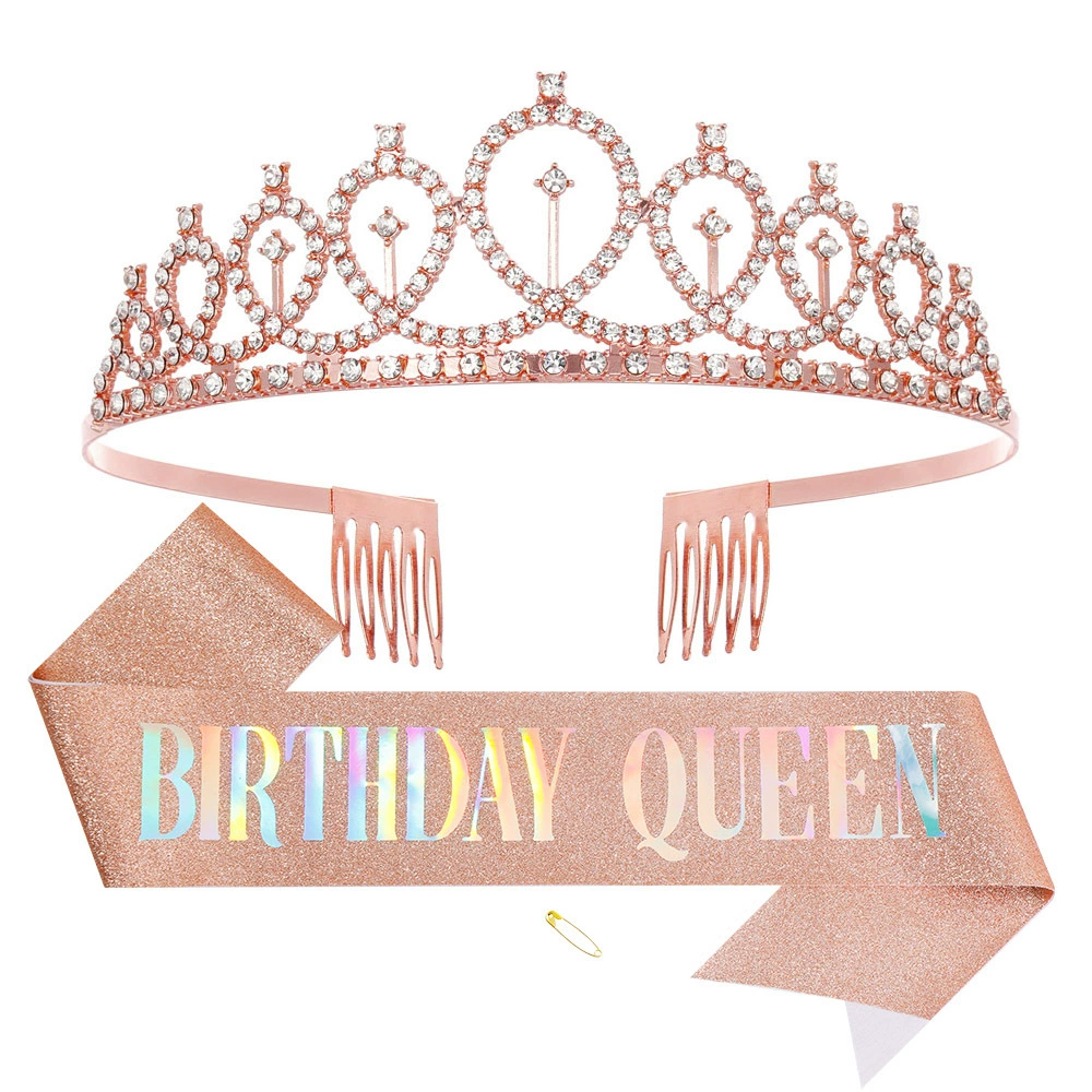 Диадема-ободок набор с кристаллами и лентой "Birthday Queen", комфортная подарочная принадлежность