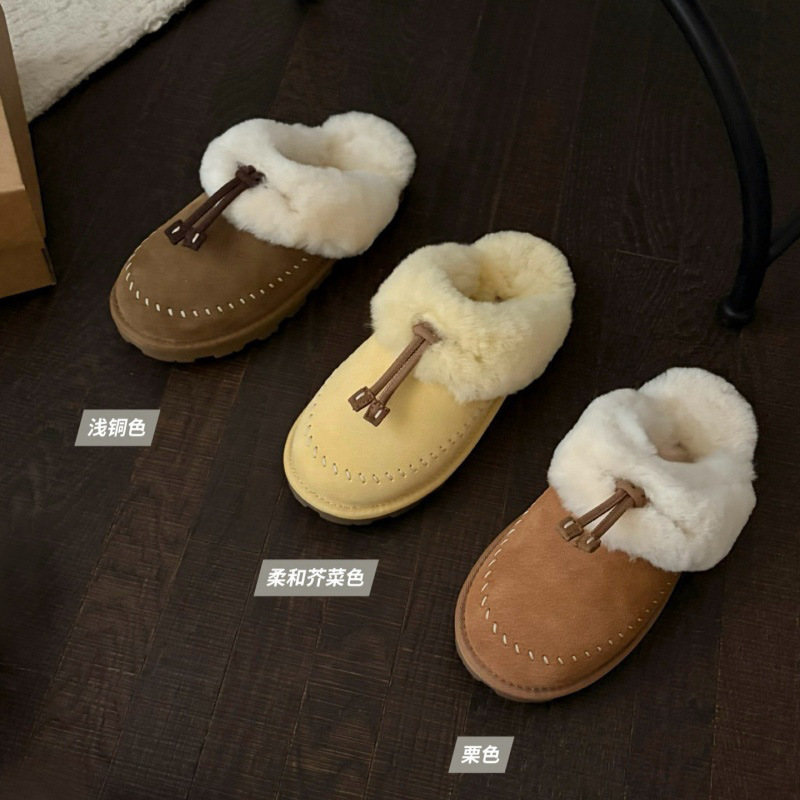 Women's sheepskin fur-lined slippers, 2026 winter new style, slip-on design, warm and fleece-lined, non-slip, suitable for outdoor wear and as snow boots