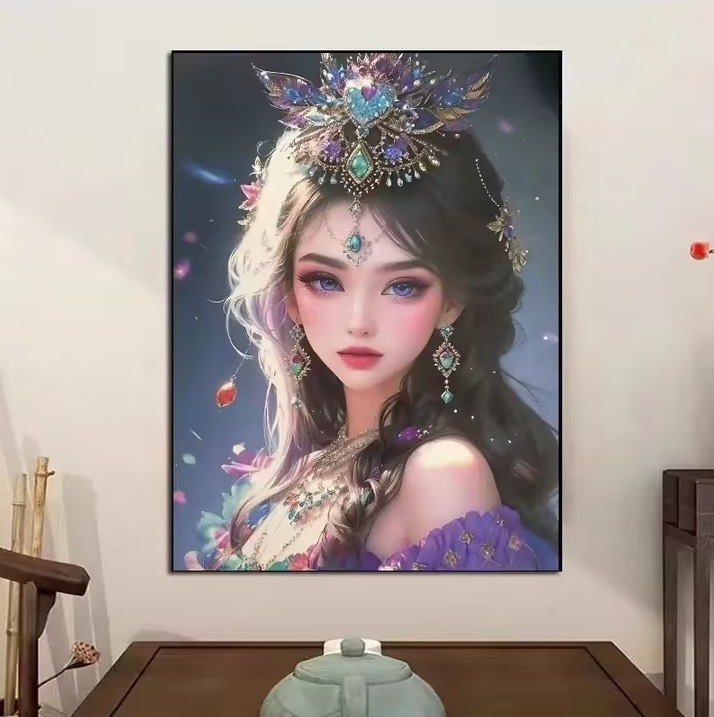 Mona Lisa Royal Cross Stitch Purple Eyes 2025 Nuevo casual Lindo Dibujo Animado Pintura Decorativa Bordado a Mano con Hilo. image 2