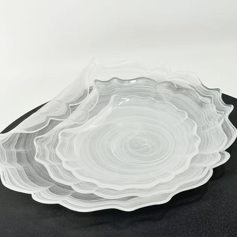 Wholesale Cloud-Patterned Glass Plate Set with Wavy Edges, Nordic Style Fruit Plate, Restaurant Dessert Table Decoration Plate