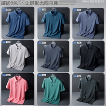 2025新款夏季冰丝经编短袖t恤男士锦纶衣服翻领潮牌大码pol o衫男