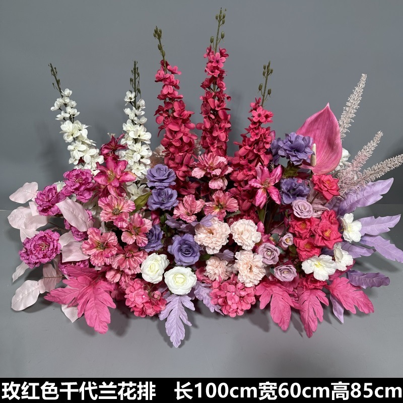 Flor de la boda de la flor Chiyeya rosa roja fila de orquídeas fila de flores bosque escena de compromiso decoración de la boda fondo de decoración