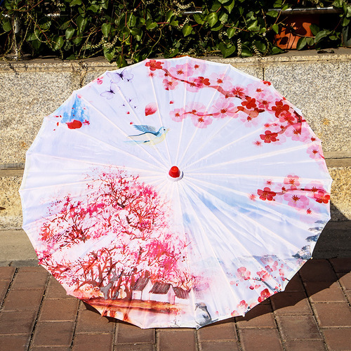 Embroidered silk cloth umbrella ancient costume oil paper printed umbrella, ancient style fashion show prop performance dance ceiling craft umbrella