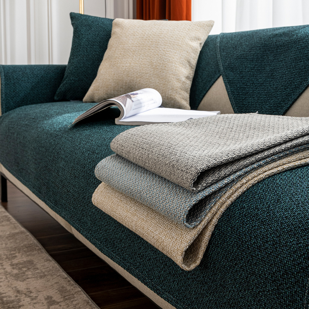 2022 New Linen Pure Color Non-Slip Imitation Old Coarse Cloth Sofa Cushion, Universal Moisture-Absorbent and Breathable Sofa Cover for All Seasons
