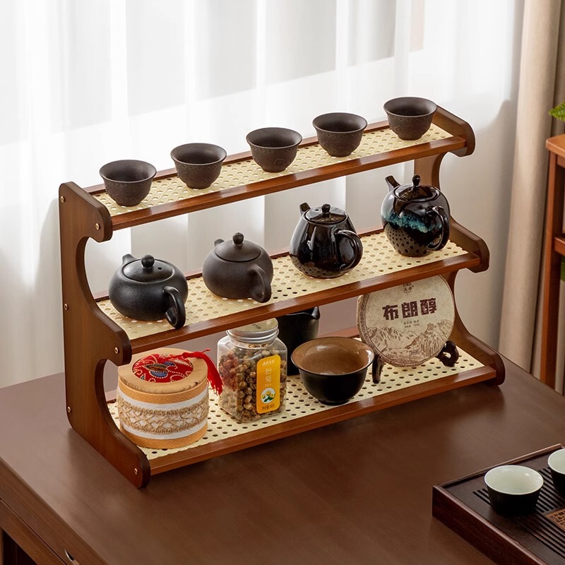 新しい中国式のデスクトップの博古棚の置物棚の現代の小型の茶器の置物棚の杯棚の収納棚|undefined