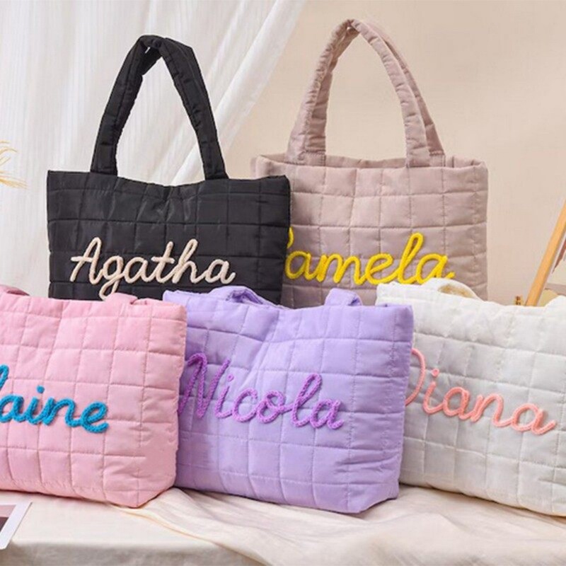 Etsy Personalized Embroidered Square Handbag with Name, Simple Shoulder Crossbody Tote Bag, Travel Storage Bag