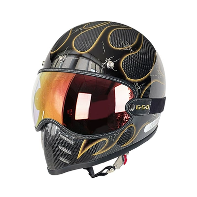 Motorcycle Helmet Full-Face Electric Motorcycle Helmet, Motosiklet kaskı (dəbilqə) - 3k-gold-flame-colored-mirror-m55-56