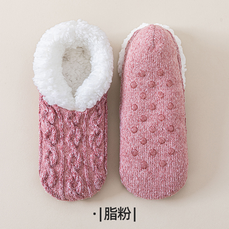 Calcetines de piso de invierno de coral super grueso no se cae el pelo de silicona antideslizante interior calcetines de luna silenciosa
