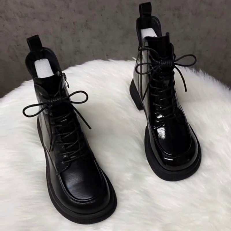 Ботинки Martin Женская обувь 2023, Новые осенне-зимние короткие сапоги в стиле ретро со средним каблуком и толстой подошвой в британском стиле, универсальные короткие сапоги в стиле ретро