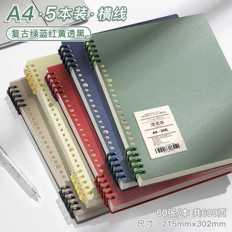 A4 horizontal line · 5 books [green + blue + red + yellow + black] 600 pages in total