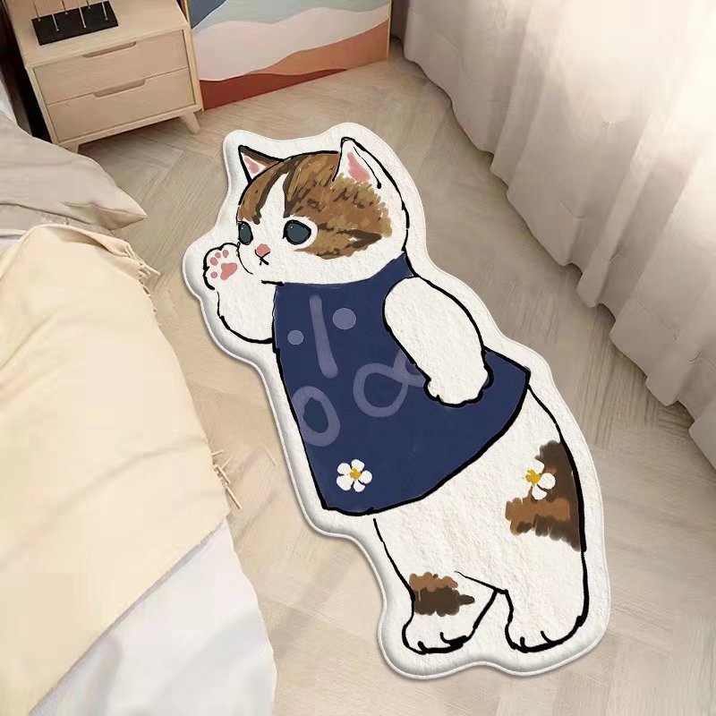 Cartoon feline alfombra de cachemira dormitorio alfombra de cama sofá doméstico mantas de mesa de té resistente al desgaste fácil de cuidar alfombra de ventana flotante