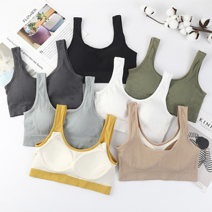 One-piece Fixed Cup Wide Shoulder Strap Thread Wrapping Breast Tube Top Back Bottoming Seamless Rimless Sports Underwear Bra