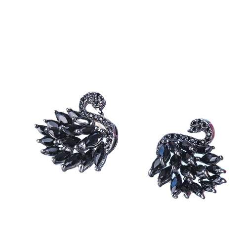 Swan Earrings Kashe Fashionable New Japanese and Korean Dynamic Women Colorful Gradient Zircon Earrings Student Accessories