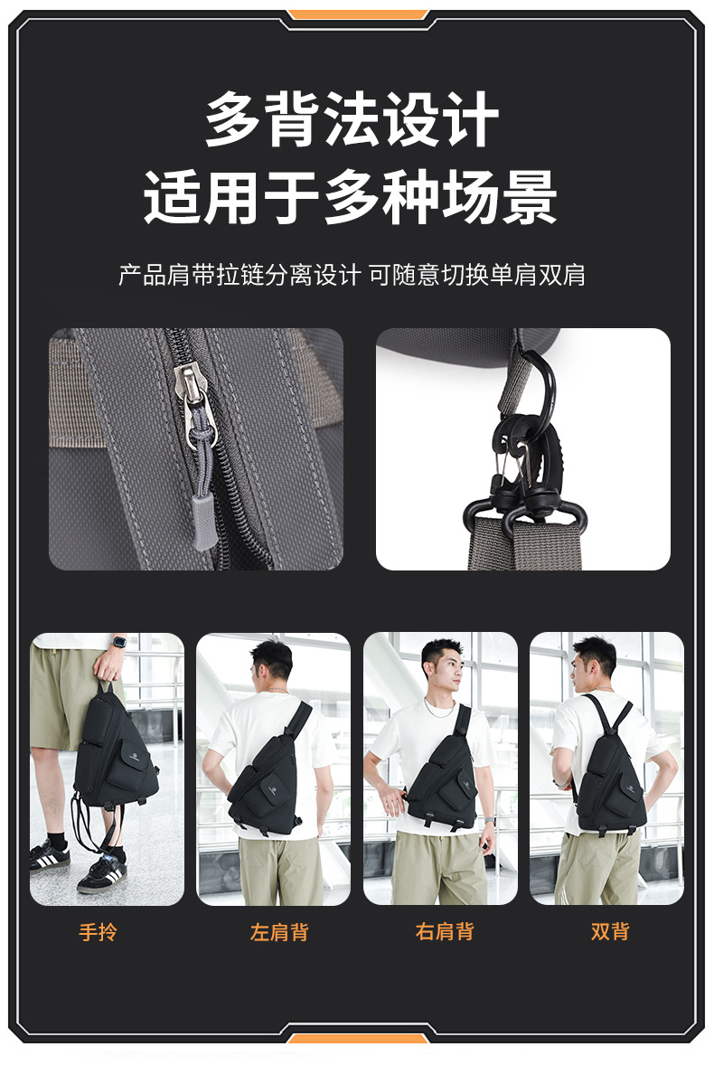 2025 New cross-border men's chest bag, casual men's bag, large-capacity retro multi-functional crossbody bag, soft leather single-shoulder bag undefined