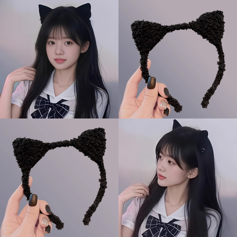 可爱毛绒猫耳朵发箍女2025新款日常外戴洗脸专用头箍不勒头压发卡|undefined