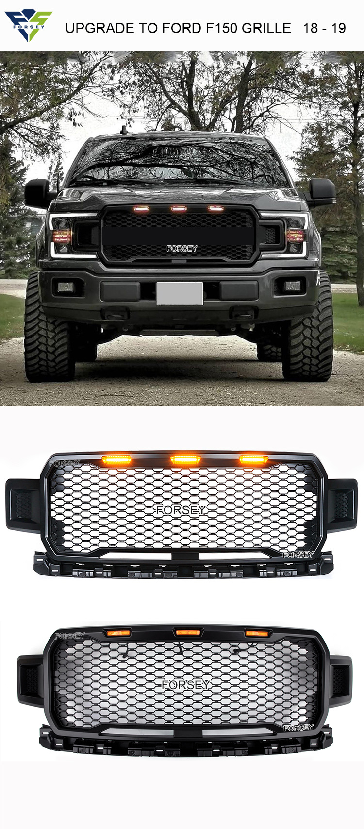 Suitable for 18-19 Ford F- 7.5kg front grille without lights on the sides